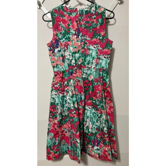 Talbots Petites 8P Watercolor Floral A-Line Tank Dress Green Pink Sleeveless - Picture 3 of 9